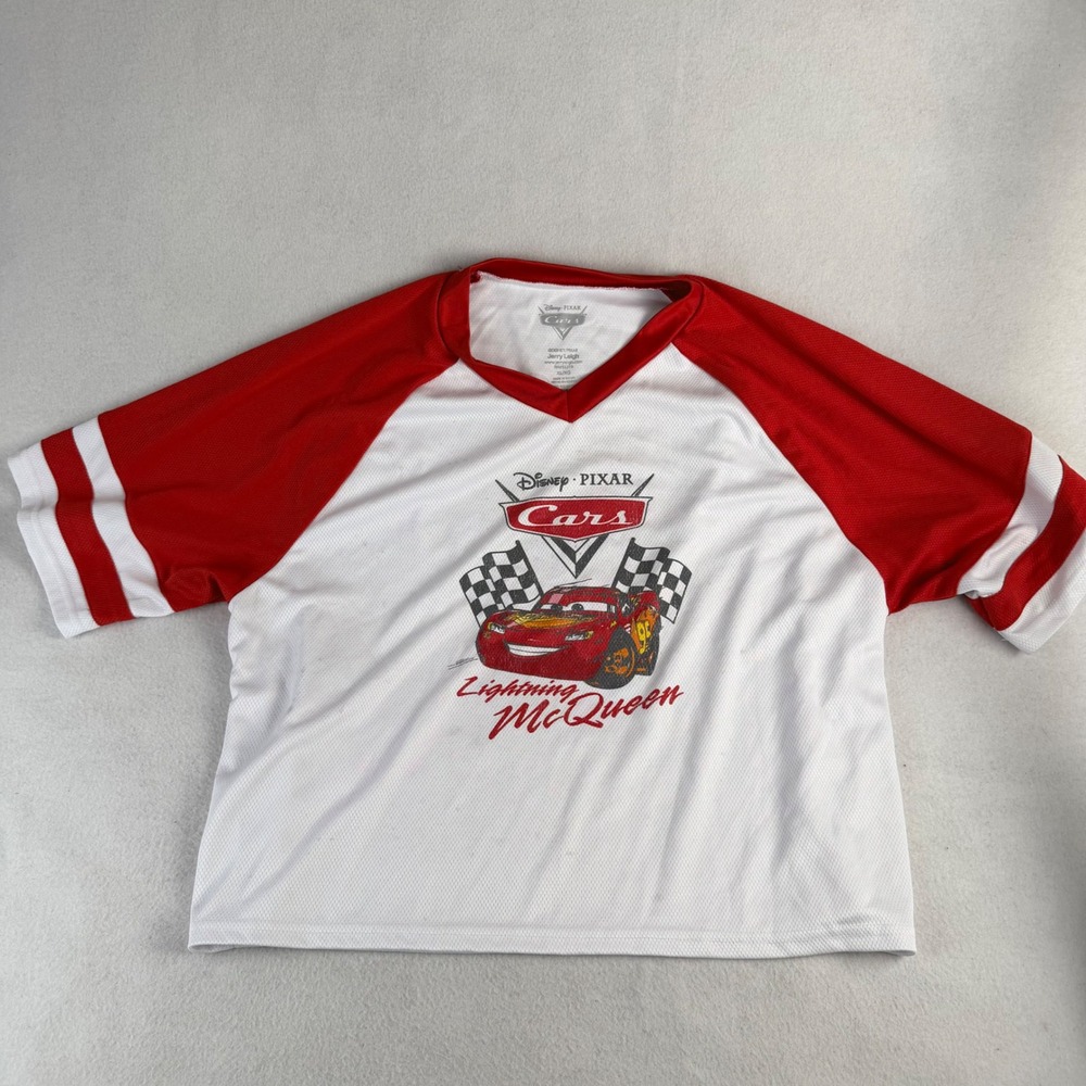 Disney Pixar Cars Lightning McQueen Jersey Shirt Red White XL Jerry Leigh